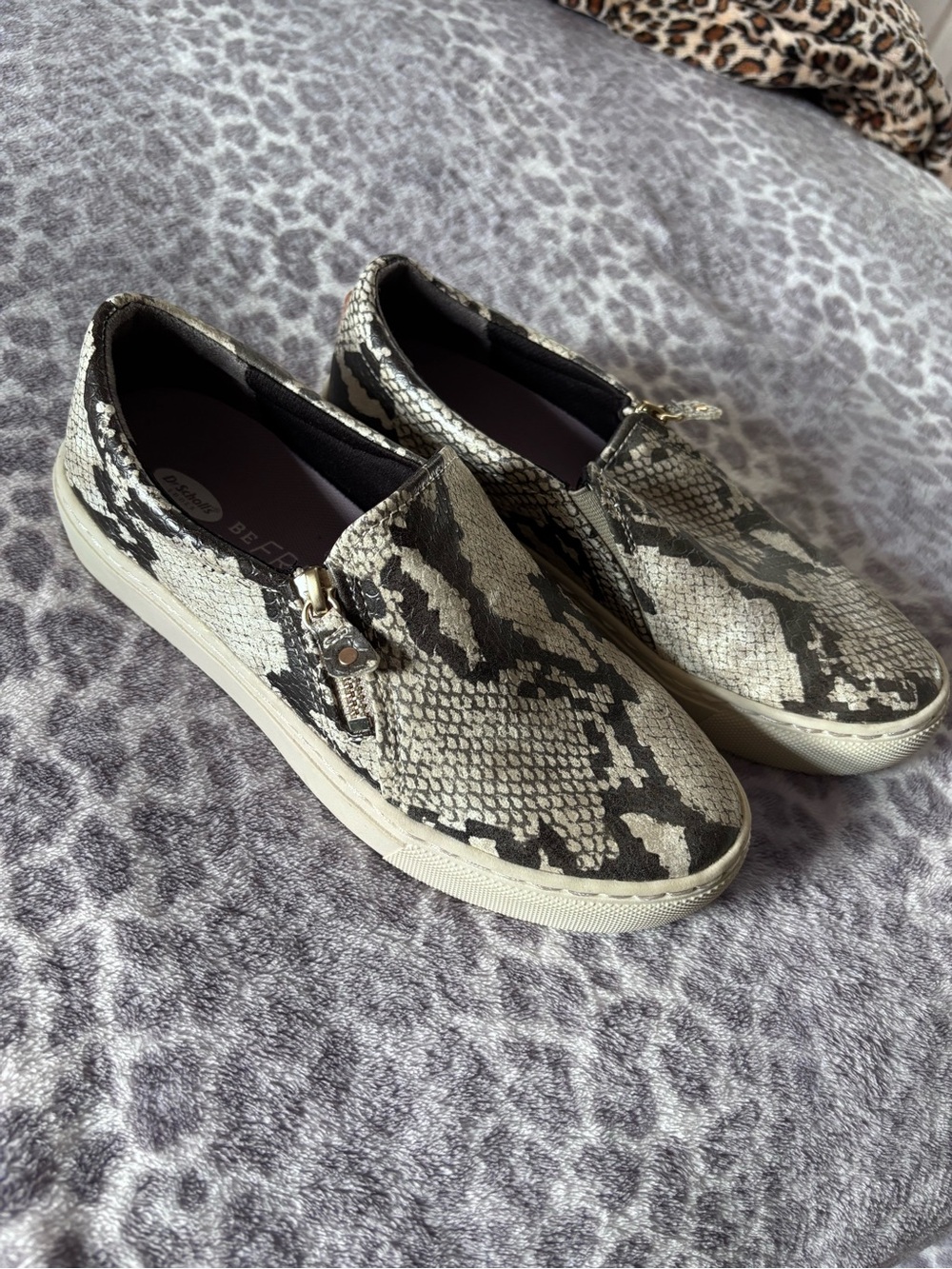 Snake-Print Slip-On Sneakers in Black & Cream